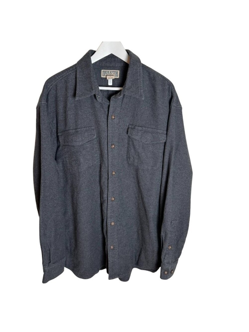 Duluth Trading Dark Gray Thick Warm Classic Flannel Button-Up Shirt, Size Large